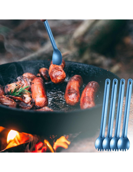 4 Sporks de Titanio Kritkin con Mango Largo 22 cm Azul