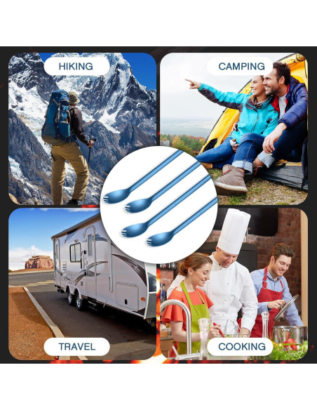 4 Sporks de Titanio Kritkin con Mango Largo 22 cm Azul