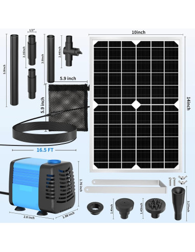 Bomba de Fuente Solar FEOXSHAL 15W con Flujo Ajustable 720 LPH