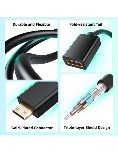 Adaptador Mini HDMI a HDMI LUKFOCAB 4K 30cm Soporta 60Hz