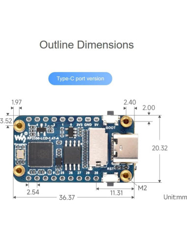 Placa MCU Waveshare RP2350 con Pantalla LCD 1.47" 172x320