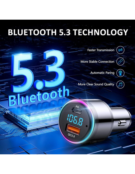 Transmisor Bluetooth LENCENT BC76 Carga Rápida 30W FM