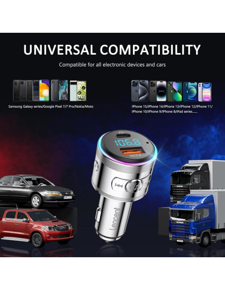 Transmisor Bluetooth LENCENT BC76 Carga Rápida 30W FM