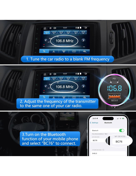 Transmisor Bluetooth LENCENT BC76 Carga Rápida 30W FM