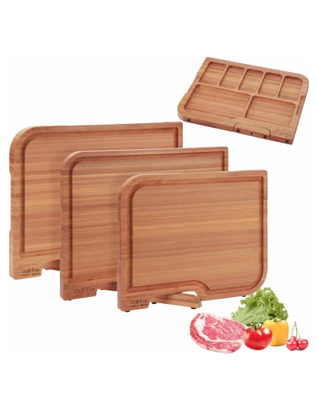 Juego de 3 Tablas de Cortar de Bambú GolfFox con Soporte Juego de 3 Tablas de Cortar de Bambú GolfFox con Soporte