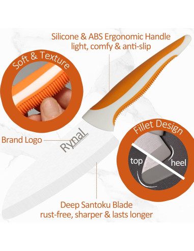 Cuchillo Santoku de Cerámica Rynal 5.5" Ligero y Afilado