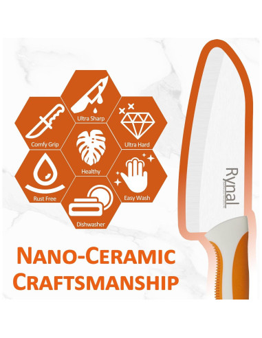 Cuchillo Santoku de Cerámica Rynal 5.5" Ligero y Afilado