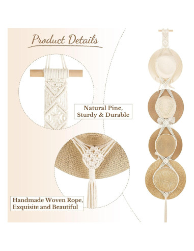 Perchero de Sombreros Dahey Hecho a Mano 4 Estilos Blanco Roto