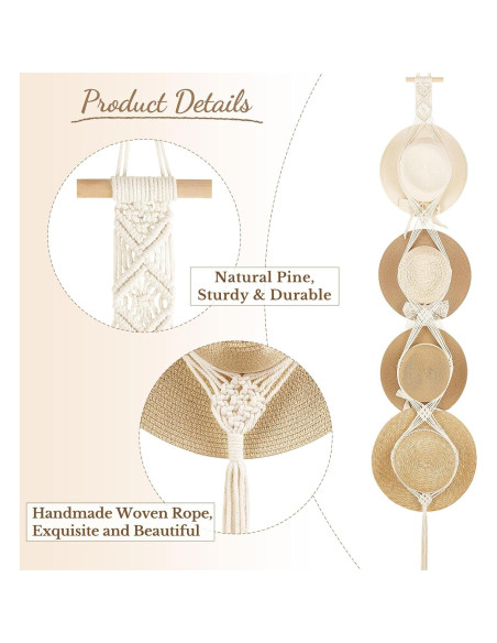 Perchero de Sombreros Dahey Hecho a Mano 4 Estilos Blanco Roto