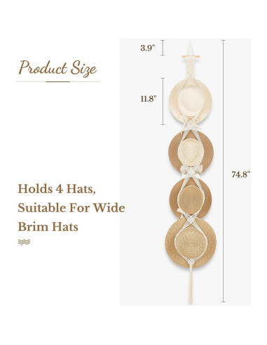 Perchero de Sombreros Dahey Hecho a Mano 4 Estilos Blanco Roto