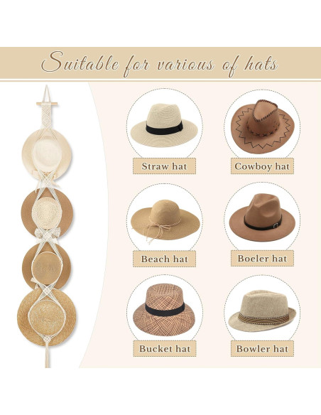 Perchero de Sombreros Dahey Hecho a Mano 4 Estilos Blanco Roto