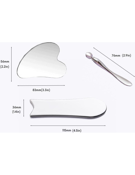 Kit de Gua Sha Facial 3 en 1 MOKIUER Acero Inoxidable Plata Kit de Gua Sha Facial 3 en 1 MOKIUER Acero Inoxidable Plata