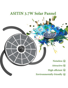 Fuente de Agua Solar AISITIN 3.7W con Soporte y Boquillas 2