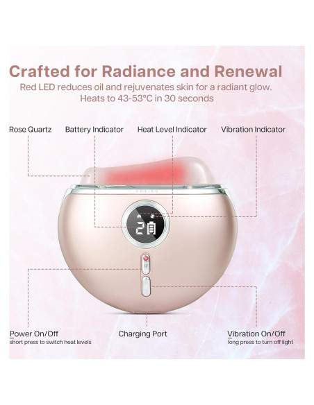 Gua Sha Eléctrico AlpenGlow Cuarzo Rosa con Calor y Vibración