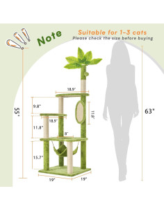 Árbol para Gatos TSCOMON 139.7 cm Verde con Hamaca y Rascadores 2