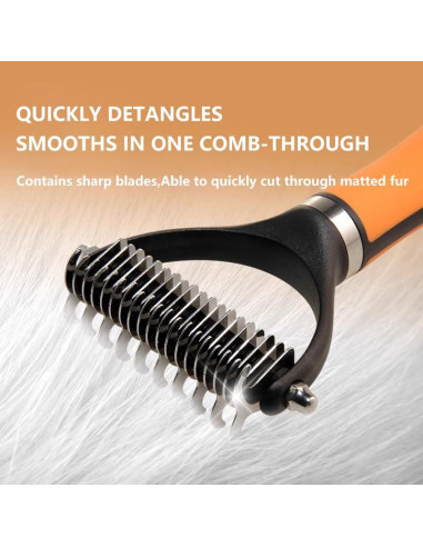 Cepillo Deshedding 2 en 1 KUDCUOM para Perros y Gatos Naranja