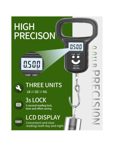 Balanza de Pesca Digital Kaifeng M01-01, 49.9 kg, USB-C, Negro