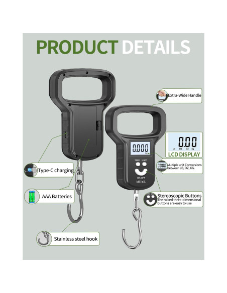 Balanza de Pesca Digital Kaifeng M01-01, 49.9 kg, USB-C, Negro