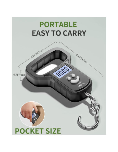 Balanza de Pesca Digital Kaifeng M01-01, 49.9 kg, USB-C, Negro