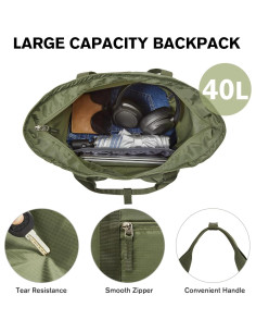 Mochila Plegable Impermeable G4Free 40L Verde Militar 2