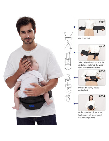 Portabebés Ergonómico Ajustable con Bolsillos - Negro