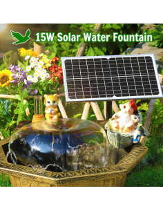 Bomba de Agua Solar AMZtime 15W con Panel de Vidrio para Jardín 2