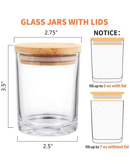 Paquete de 15 tarros de vela de vidrio SUPMIND 198ml con tapa de bambú