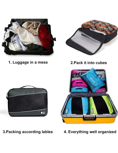 Organizador de Equipaje Idesort - 4 Cubos de Empaque Duraderos