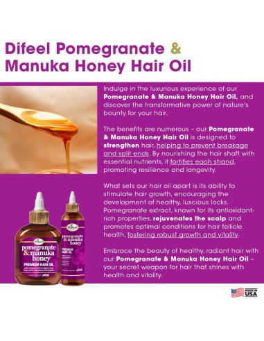 Aceite Capilar Difeel Granada & Miel de Manuka 75 ml - Hidratante y Fortalecedor