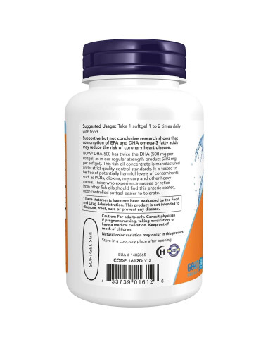 Suplemento de DHA 500 mg Now Foods, 90 geles entéricos