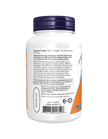 Suplemento de DHA 500 mg Now Foods, 90 geles entéricos
