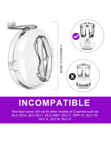 Tapa de Tazón de Reemplazo Cuisinart DLC-2AWBC-1 Mini Prep Plus