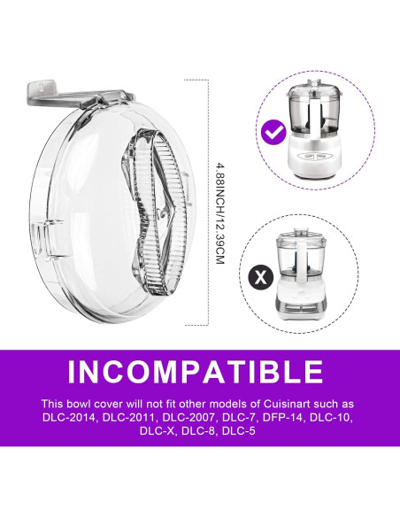 Tapa de Tazón de Reemplazo Cuisinart DLC-2AWBC-1 Mini Prep Plus