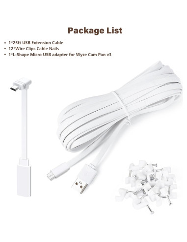 Cable de Extensión Micro USB 7.5m Goldtime para WYZE Cam