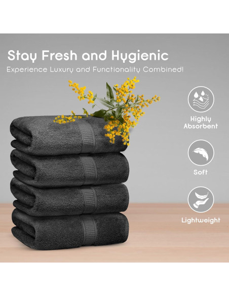 Set de 4 Toallas de Baño Ariv 100% Algodón Grande Gris