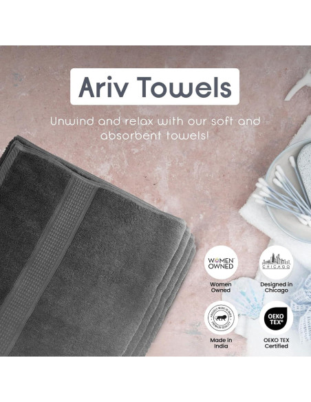 Set de 4 Toallas de Baño Ariv 100% Algodón Grande Gris