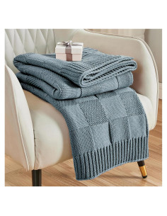 Manta de Tejido a Cuadros CozeCube 127x152cm Azul Polvoriento