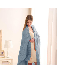 Manta de Tejido a Cuadros CozeCube 127x152cm Azul Polvoriento 2