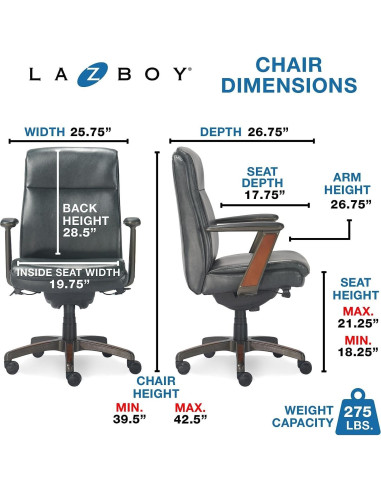 Silla de Oficina Ergonómica La-Z-Boy Dawson Negra Ajustable