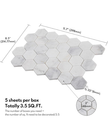 Azulejo Mosaico Hexagonal Lovdeco Bianco Orion 5 Hojas 0.32 m