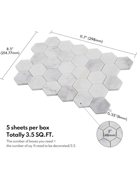 Azulejo Mosaico Hexagonal Lovdeco Bianco Orion 5 Hojas 0.32 m Azulejo Mosaico Hexagonal Lovdeco Bianco Orion 5 Hojas 0.32 m