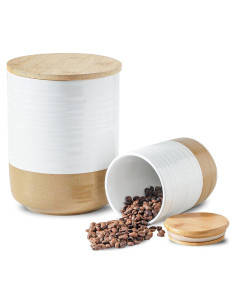 Tarros de Cerámica Hasense con Tapas de Bambú - 2 Piezas 2.27L y 0.68L