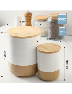 Tarros de Cerámica Hasense con Tapas de Bambú - 2 Piezas 2.27L y 0.68L 2