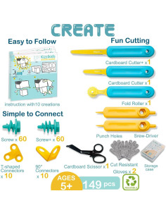 Kit de Herramientas de Cartón Kizzikids 149 PCS para Niños 5+ 2