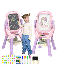 Caballete de Arte PUPPSITTY Rosa Ajustable Doble Cara 3-7 Años