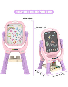 Caballete de Arte PUPPSITTY Rosa Ajustable Doble Cara 3-7 Años 2