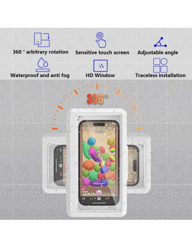 Soporte para teléfono de ducha impermeable Xbanya 360 blanco