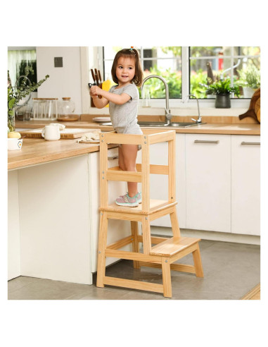 Escalera de cocina Wiifo para niños con barandilla - Natural