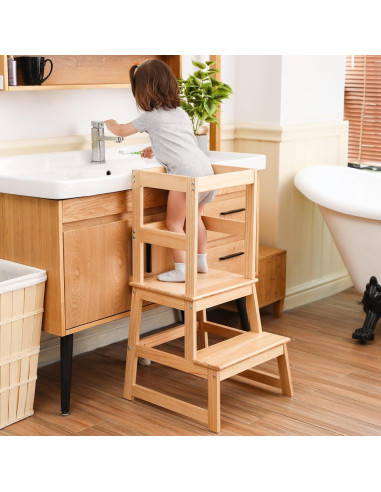 Escalera de cocina Wiifo para niños con barandilla - Natural