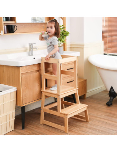 Escalera de cocina Wiifo para niños con barandilla - Natural